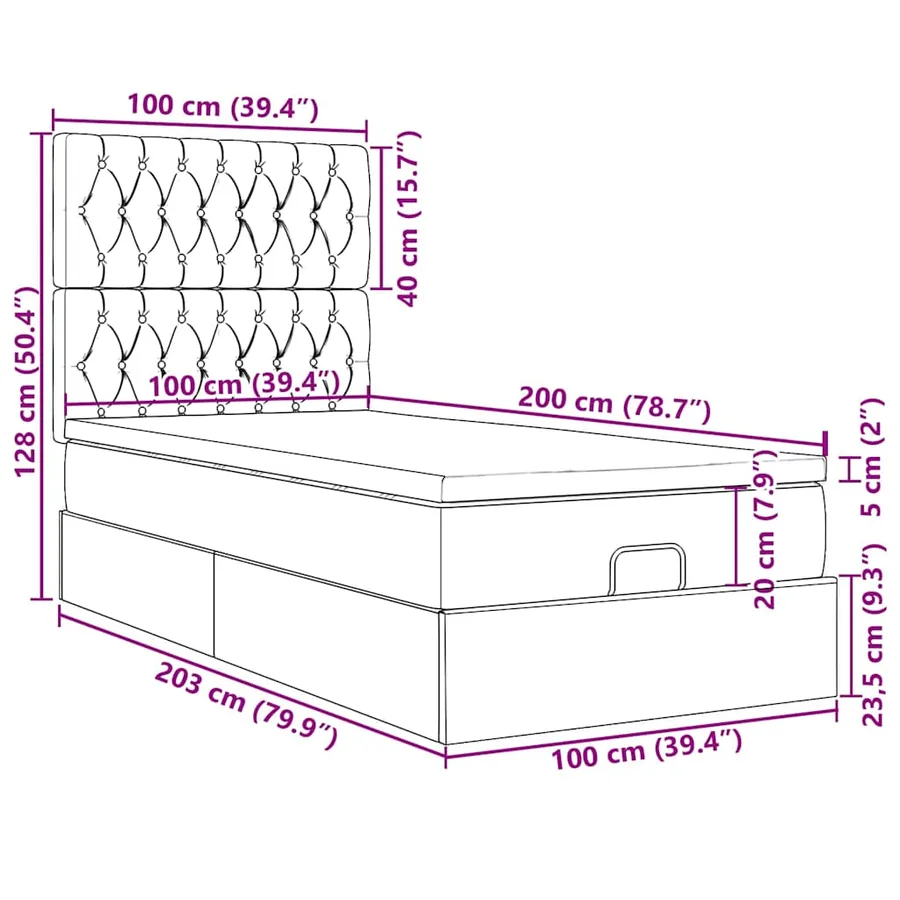Cadre de lit ottoman avec matelas marron foncé 100x200 cm tissu - 18