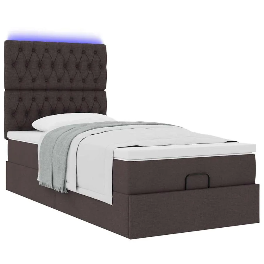 Cadre de lit ottoman avec matelas marron foncé 100x200 cm tissu - 6