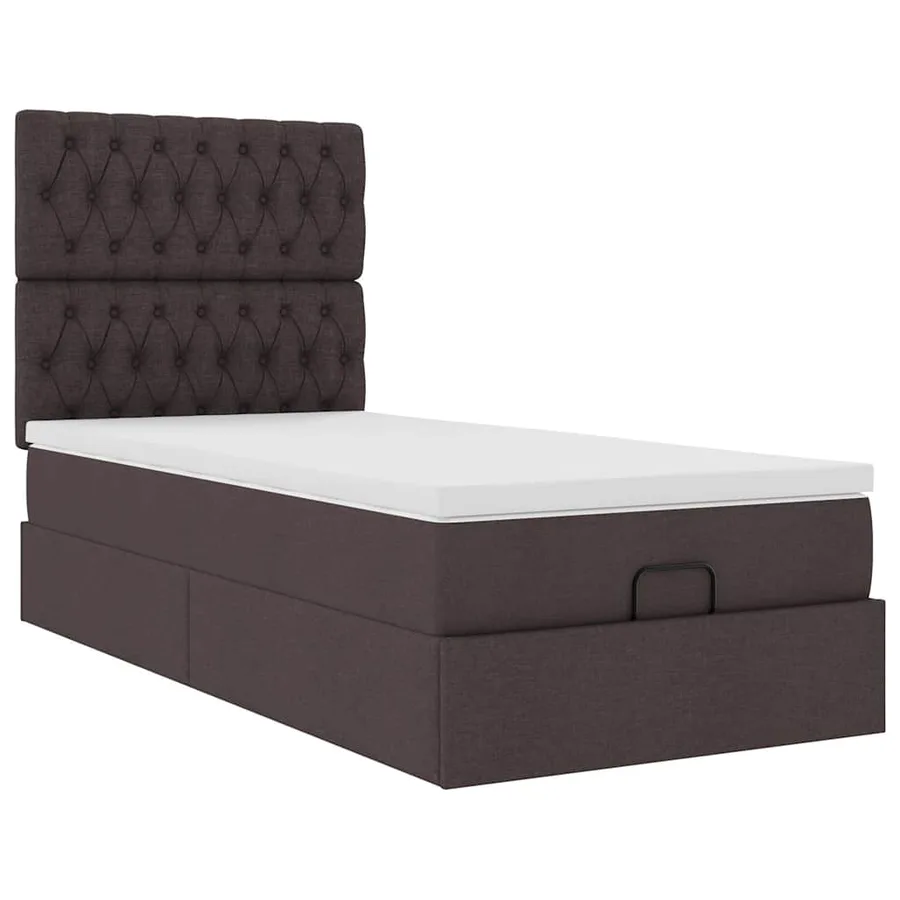 Cadre de lit ottoman avec matelas marron foncé 100x200 cm tissu - 7