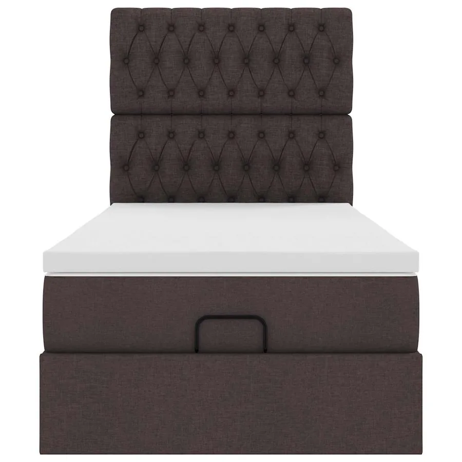 Cadre de lit ottoman avec matelas marron foncé 100x200 cm tissu - 8