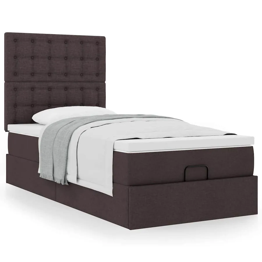 Lit ottoman avec matelas marron foncé 100x200 cm tissu - 4