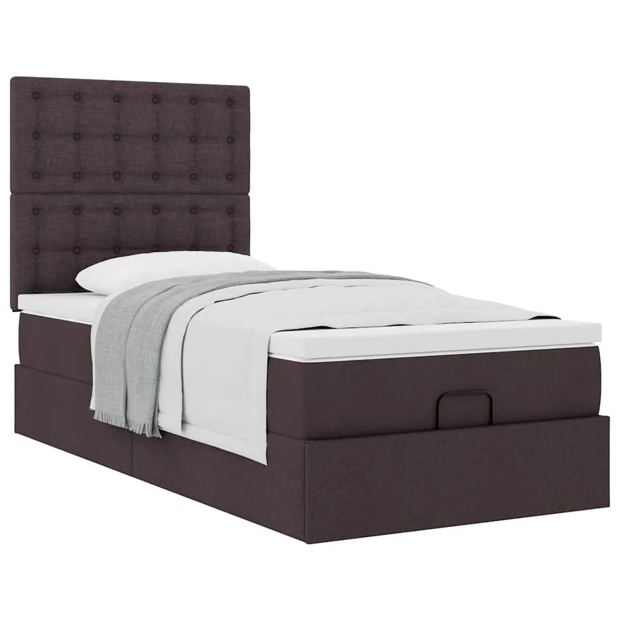 Lit ottoman avec matelas marron foncé 100x200 cm tissu - 5