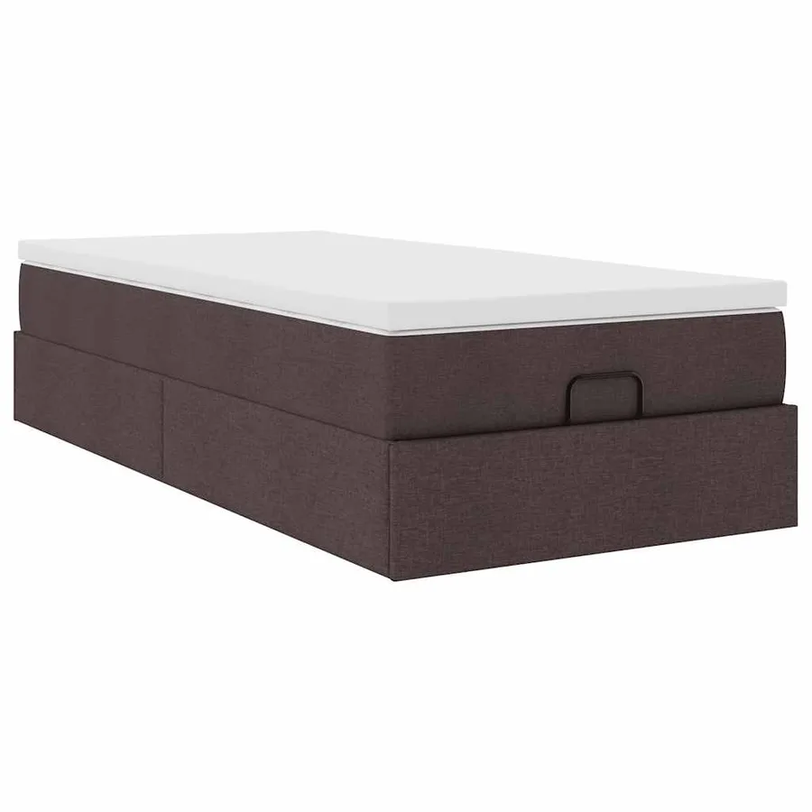 Cadre de lit ottoman avec matelas marron foncé 100x200 cm tissu - 6