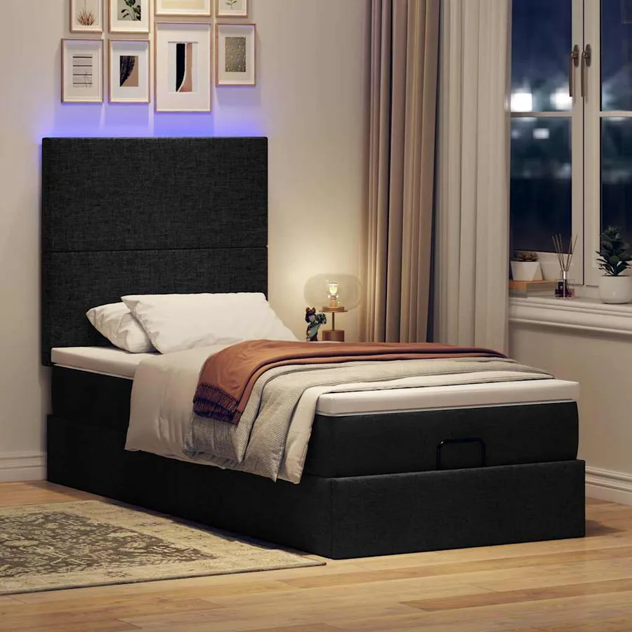 Cadre de lit ottoman avec matelas noir 100x200cm tissu - 3