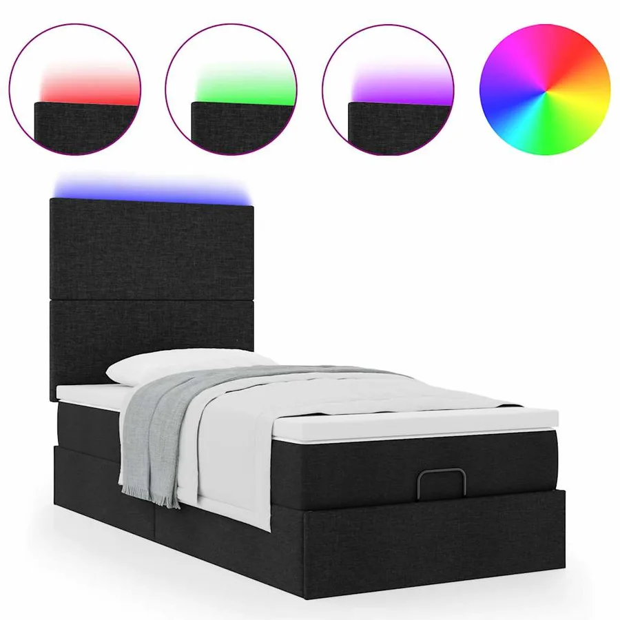 Cadre de lit ottoman avec matelas noir 100x200cm tissu - 5