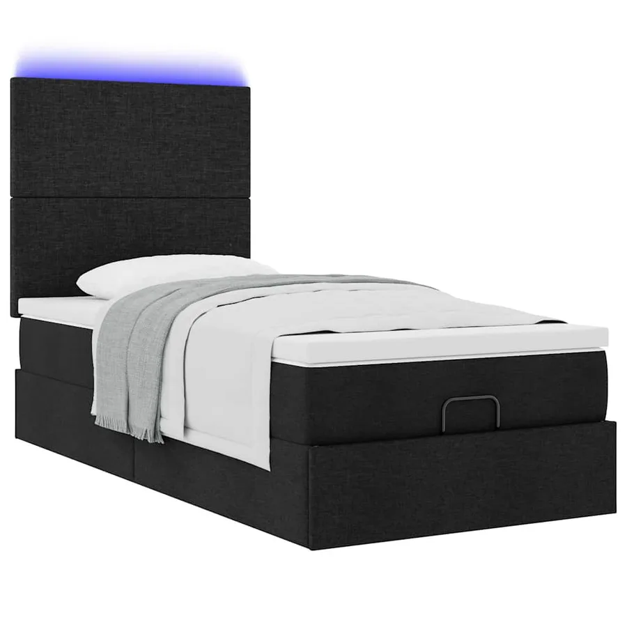 Cadre de lit ottoman avec matelas noir 100x200cm tissu - 6