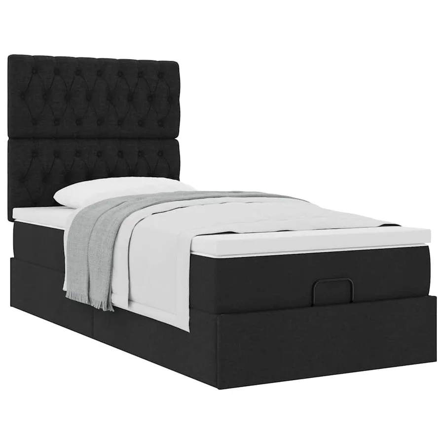 Lit ottoman avec matelas noir 100x200 cm tissu - 5
