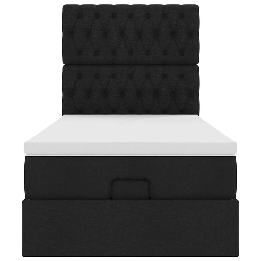 Lit ottoman avec matelas noir 100x200 cm tissu - 7