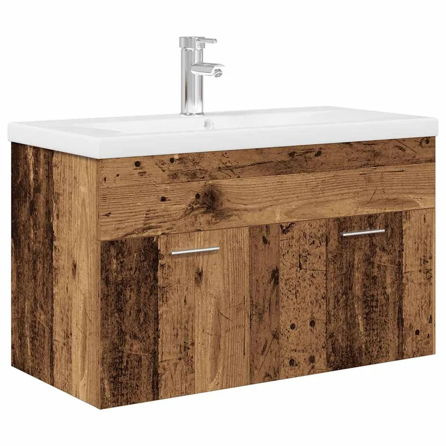 Meuble lavabo avec bassin et robinet intégrés vieux bois - 2