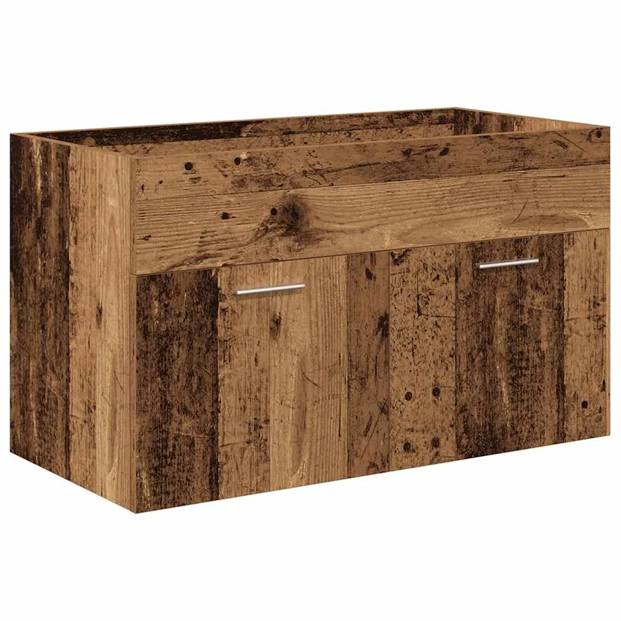 Meuble lavabo avec bassin et robinet intégrés vieux bois - 4