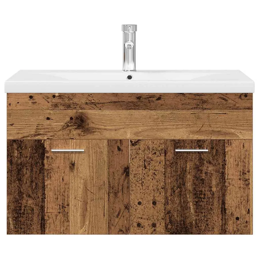 Meuble lavabo avec bassin et robinet intégrés vieux bois - 6