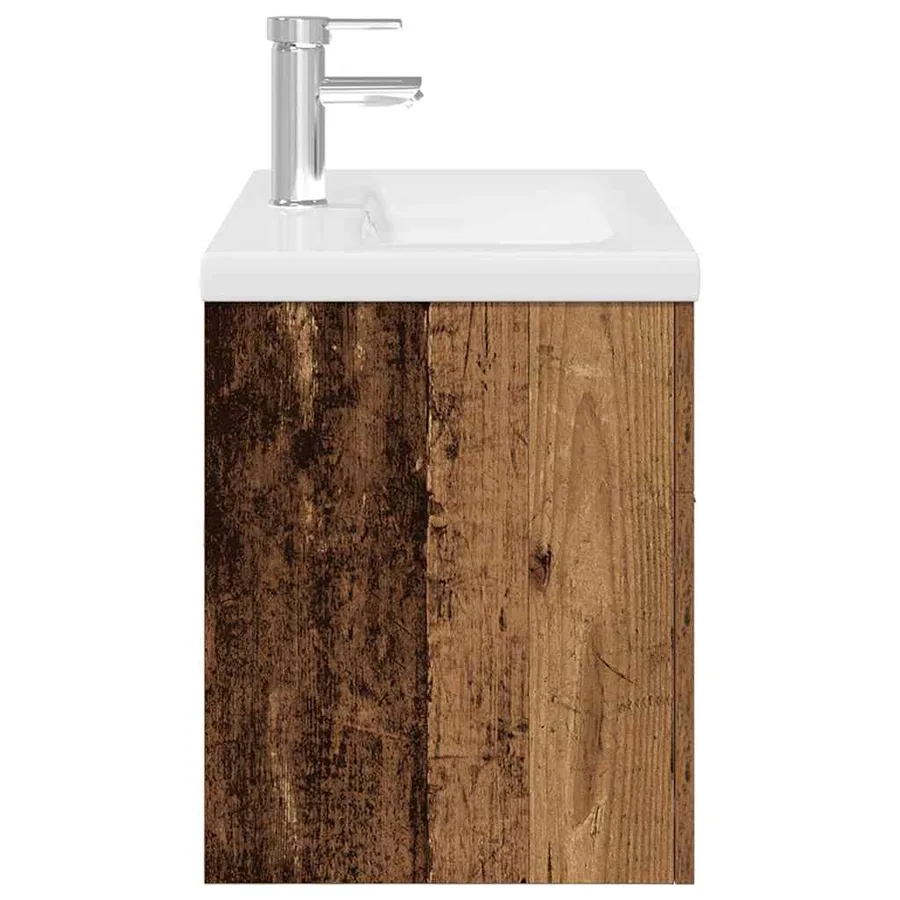 Meuble lavabo avec bassin et robinet intégrés vieux bois - 7