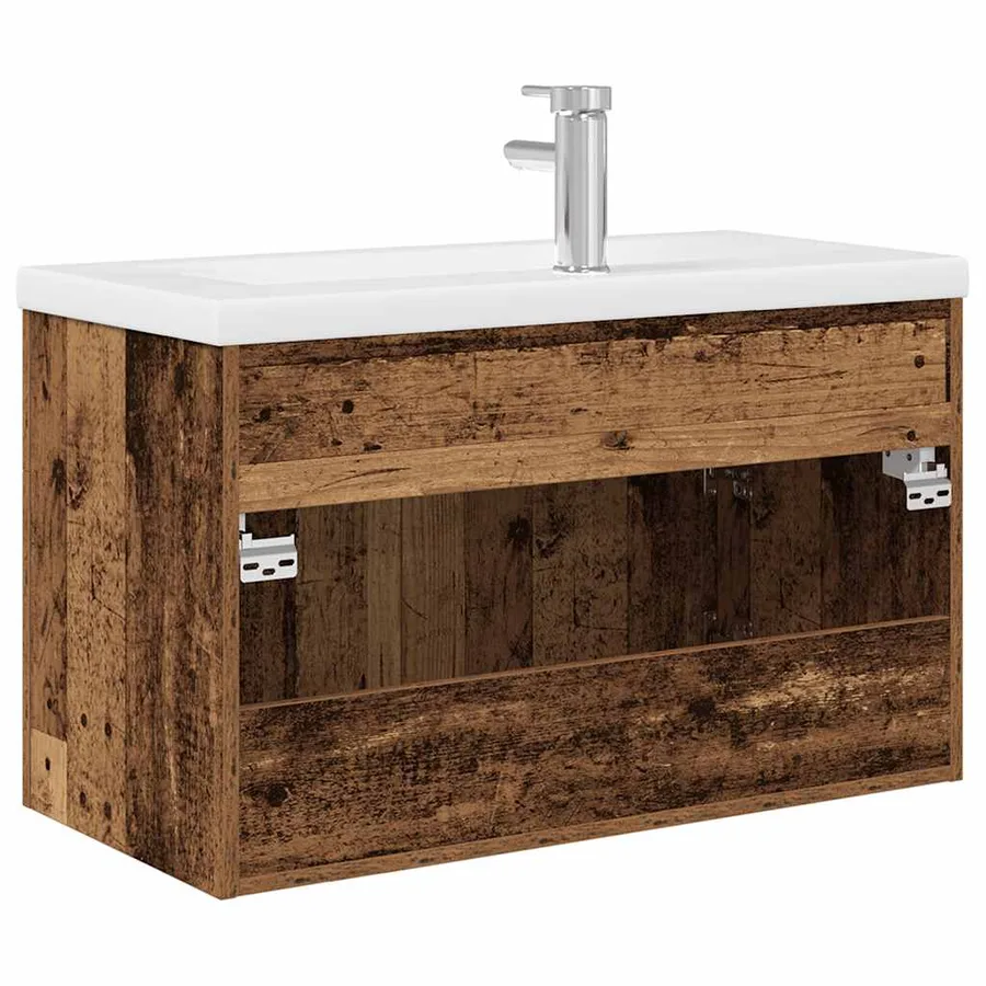 Meuble lavabo avec bassin et robinet intégrés vieux bois - 8