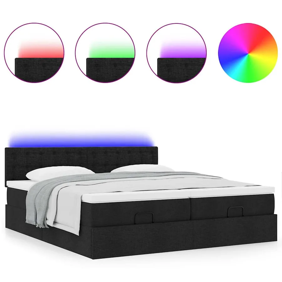 Cadre de lit ottoman avec matelas noir 200x200cm tissu - 5