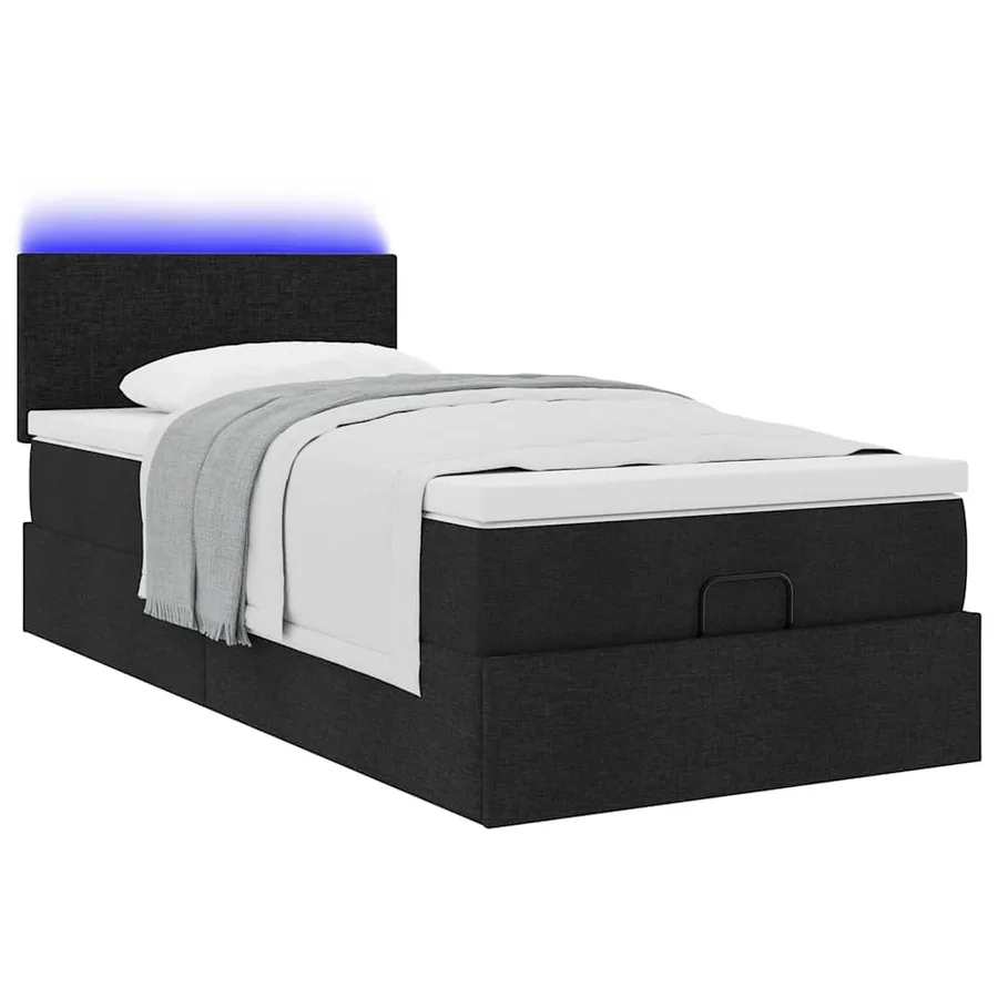 Lit ottoman avec matelas noir 100x200 cm tissu - 6