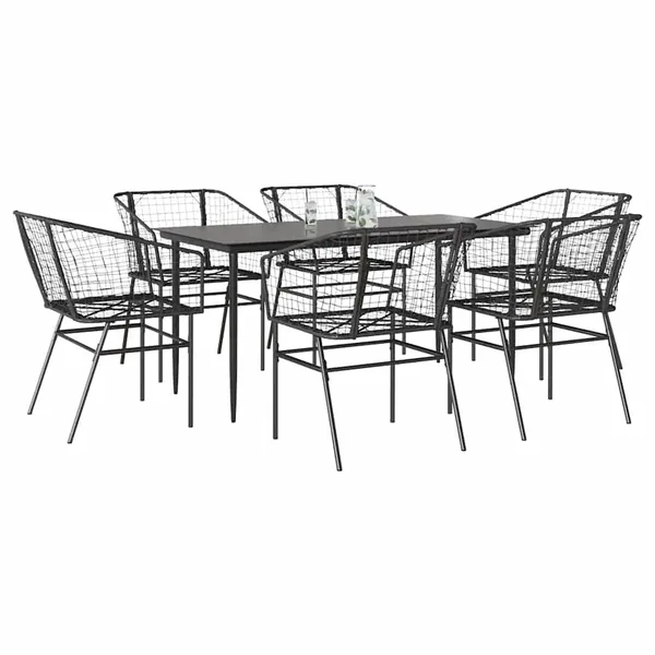 Ensemble à manger de jardin 7pcs noir poly rotin verre
