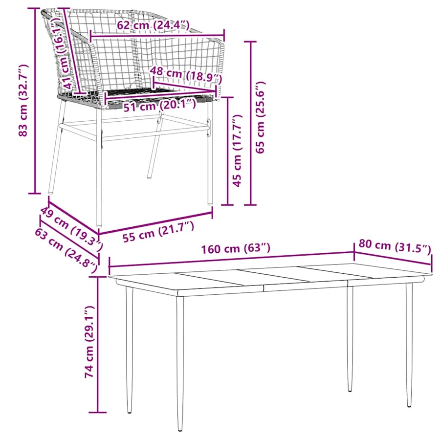 Ensemble à manger de jardin 7pcs noir poly rotin verre - 10