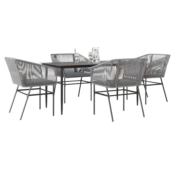 Ensemble à manger jardin coussins 5 pcs gris poly rotin verre