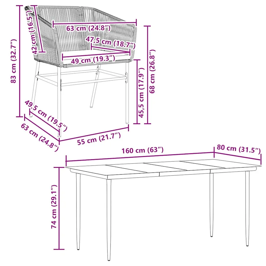 Ensemble à manger jardin coussins 5 pcs gris poly rotin verre - 10
