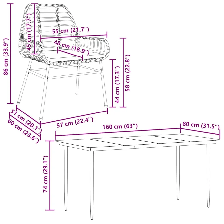 Ensemble à manger jardin coussins 7pcs marron poly rotin verre - 10