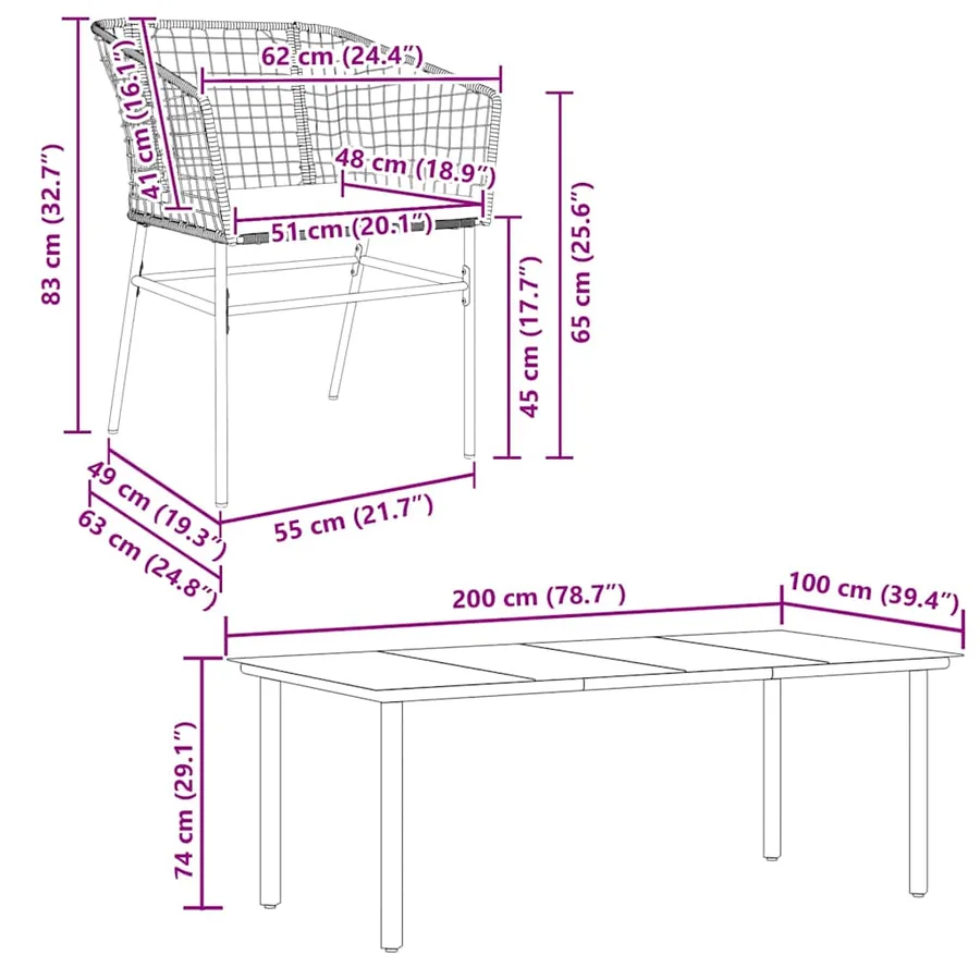Ensemble à manger de jardin coussins 9pcs noir poly rotin verre - 10