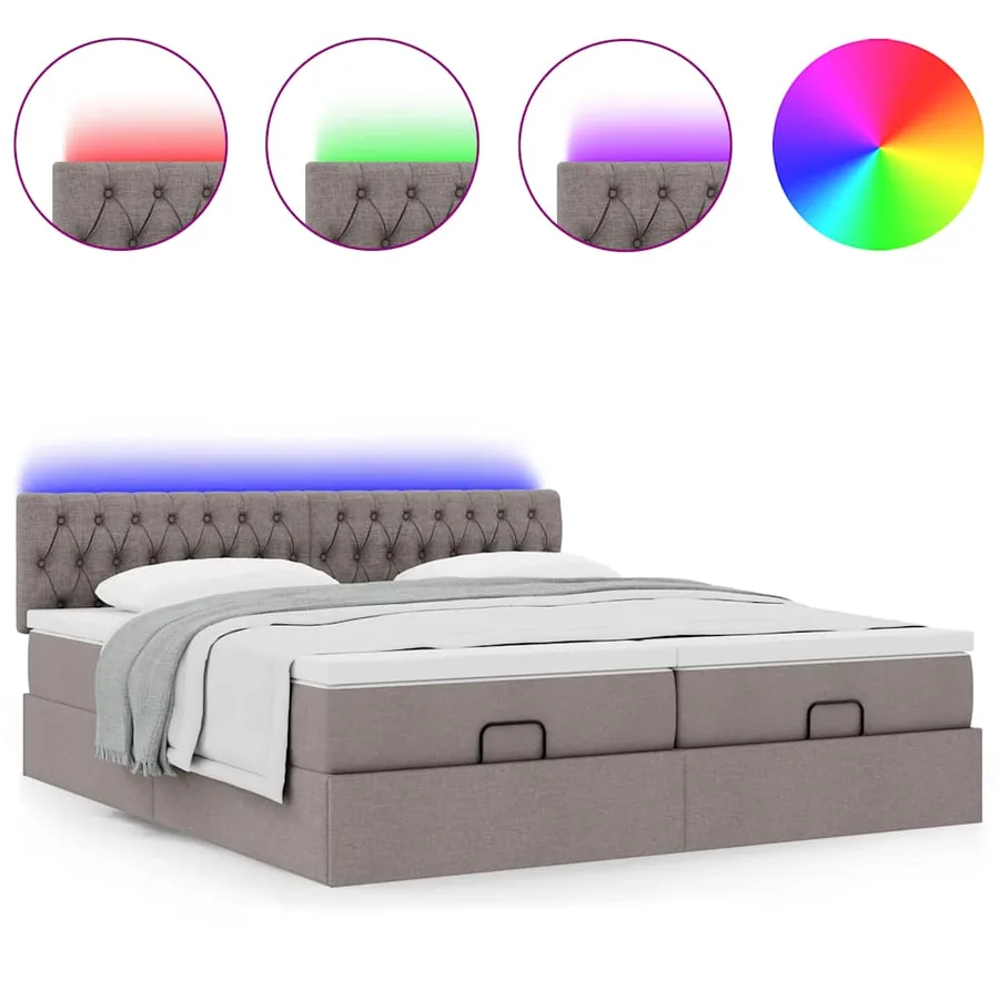 Cadre de lit ottoman avec matelas taupe 200x200cm tissu - 5