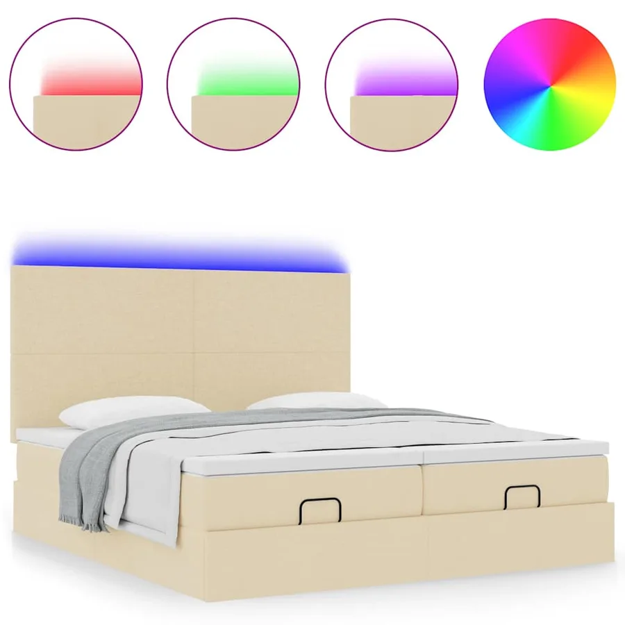 Cadre de lit ottoman avec matelas crème 200x200cm tissu - 5