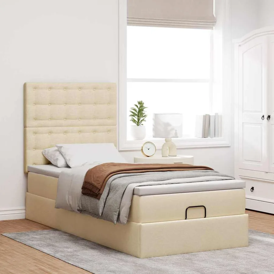 Cadre de lit ottoman avec matelas crème 100x200cm tissu - 4