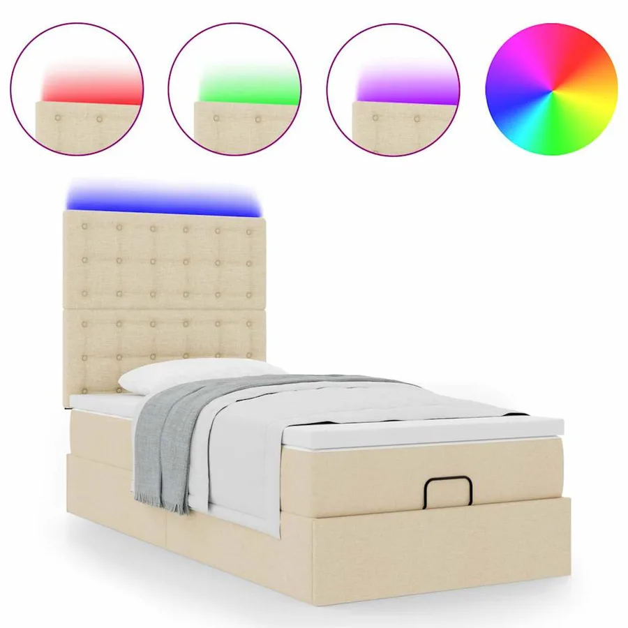 Cadre de lit ottoman avec matelas crème 100x200cm tissu - 5