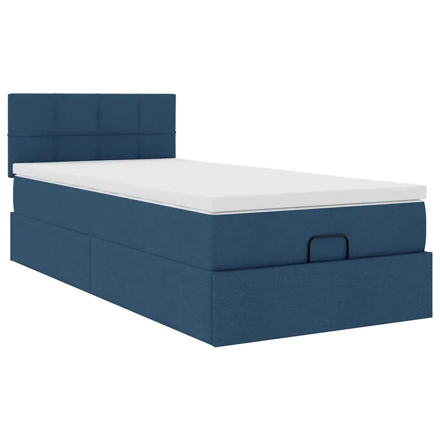 Lit ottoman avec matelas bleu 100x200 cm tissu - 6