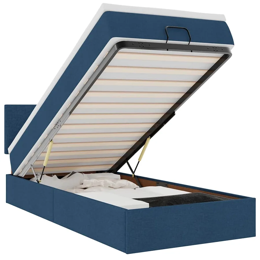 Lit ottoman avec matelas bleu 100x200 cm tissu - 2