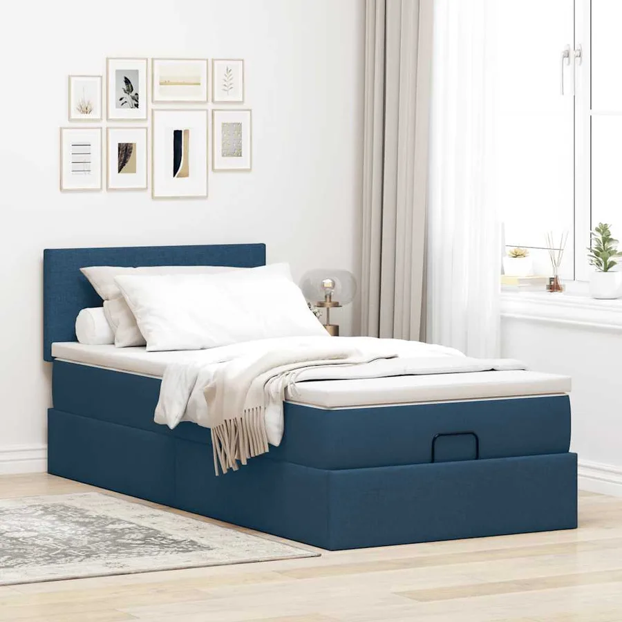 Lit ottoman avec matelas bleu 100x200 cm tissu - 3