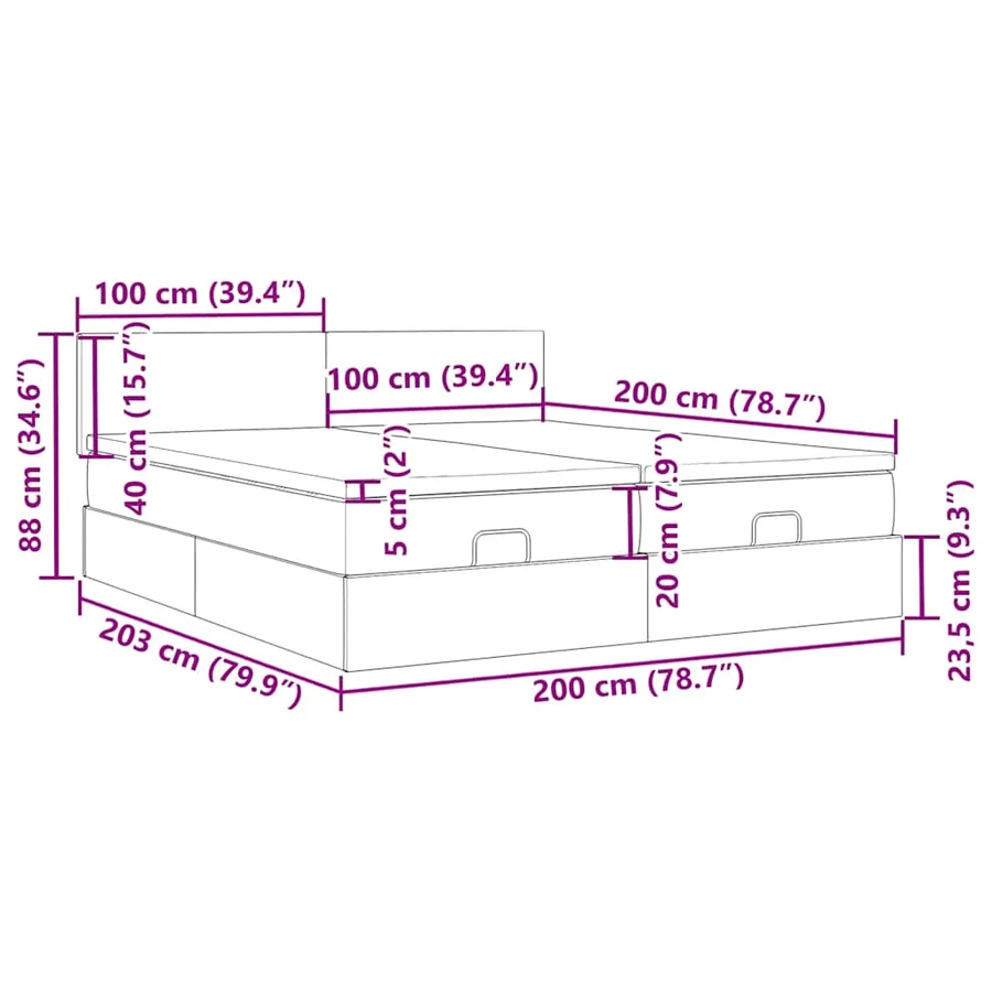 Cadre de lit ottoman avec matelas bleu 200x200cm tissu - 17