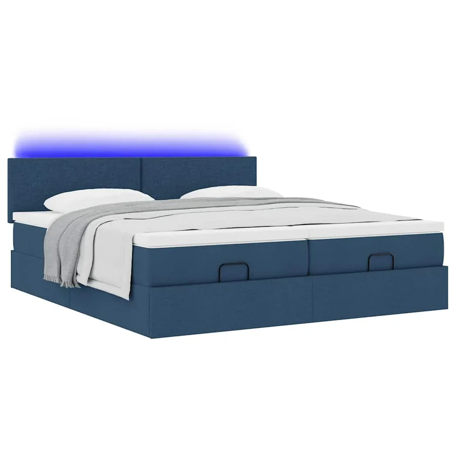 Cadre de lit ottoman avec matelas bleu 200x200cm tissu - 5