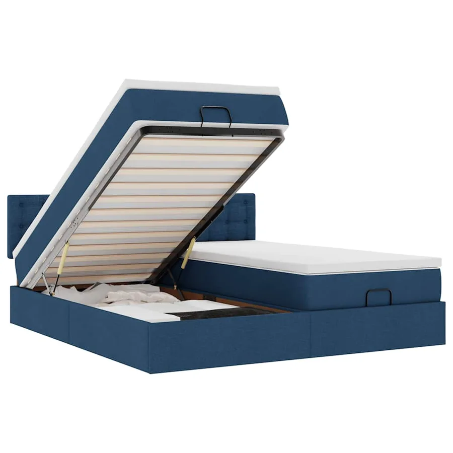 Cadre de lit ottoman avec matelas bleu 200x200cm tissu - 2