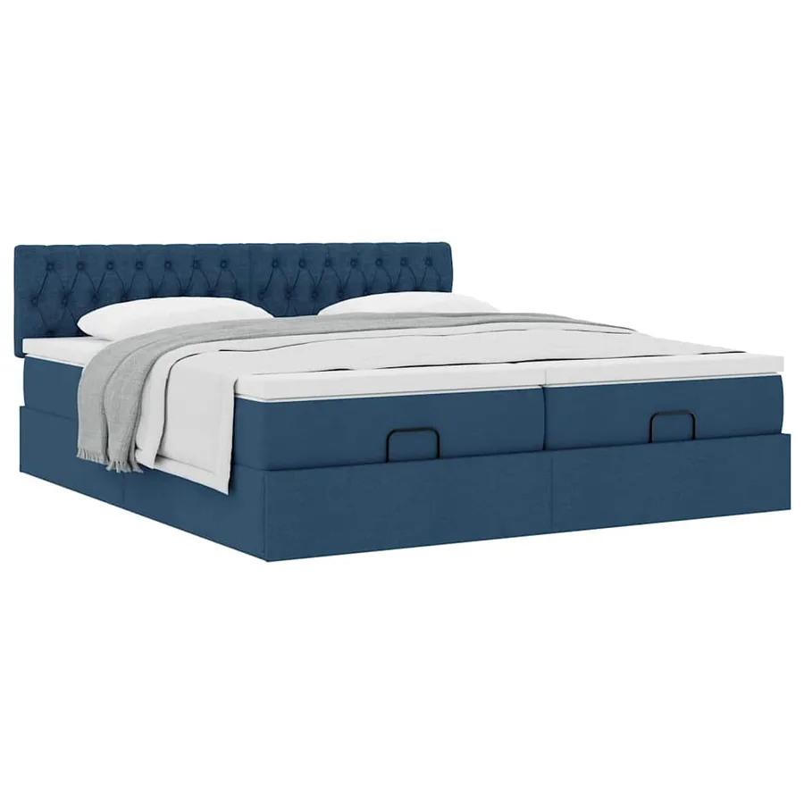 Cadre de lit ottoman avec matelas bleu 200x200cm tissu - 5