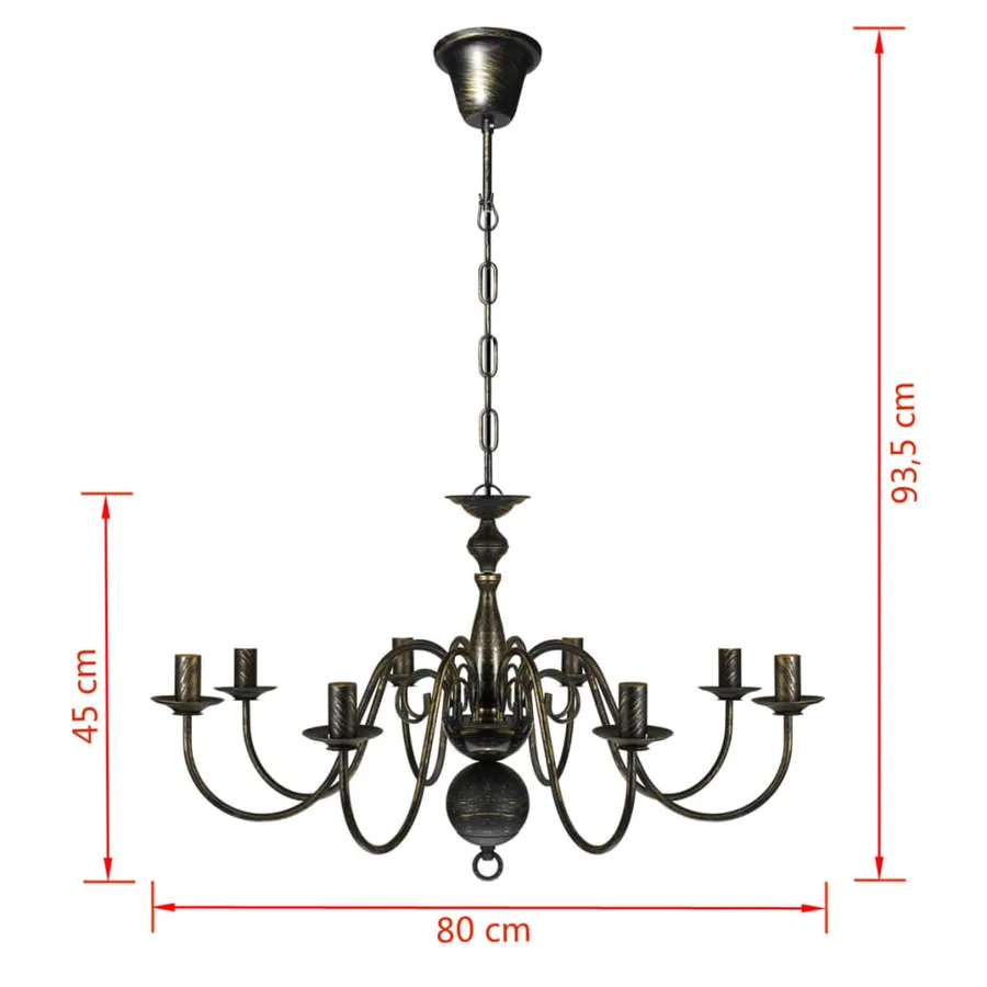 Lustre en métal noir antique 8 x E14 ampoules - 6