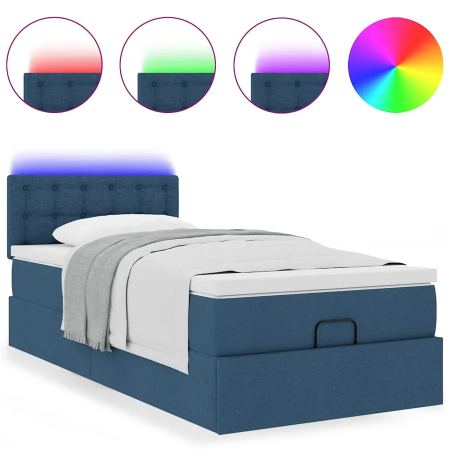 Lit ottoman avec matelas et LED Bleu 100x200 cm Tissu - 5