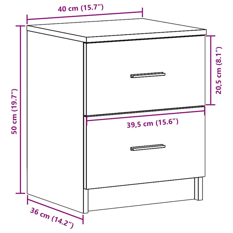 Tables de chevet 2 pcs avec 2 tiroirs Gris Sonoma 40x36x50 cm - 12