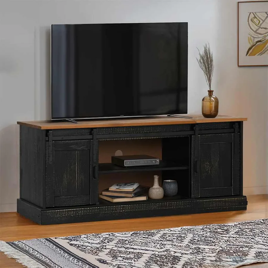 Meuble TV HALDEN 2 portes coulissantes noir 150x40x60 cm