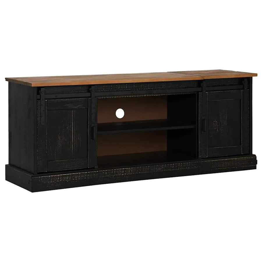 Meuble TV HALDEN 2 portes coulissantes noir 150x40x60 cm - 2