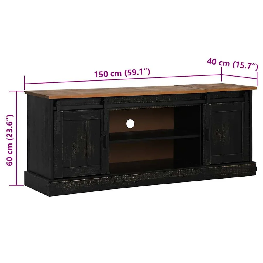 Meuble TV HALDEN 2 portes coulissantes noir 150x40x60 cm - 9
