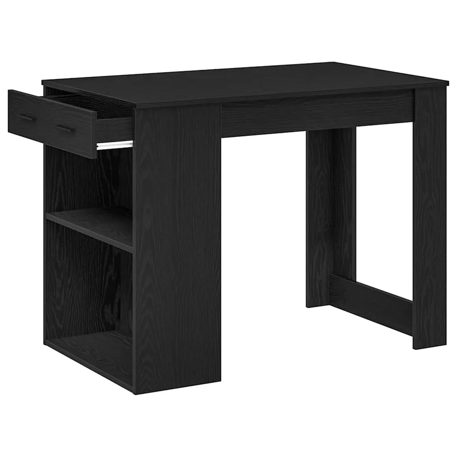 Bureau avec tiroir et étagère chêne noir bois d'ingénierie - 5