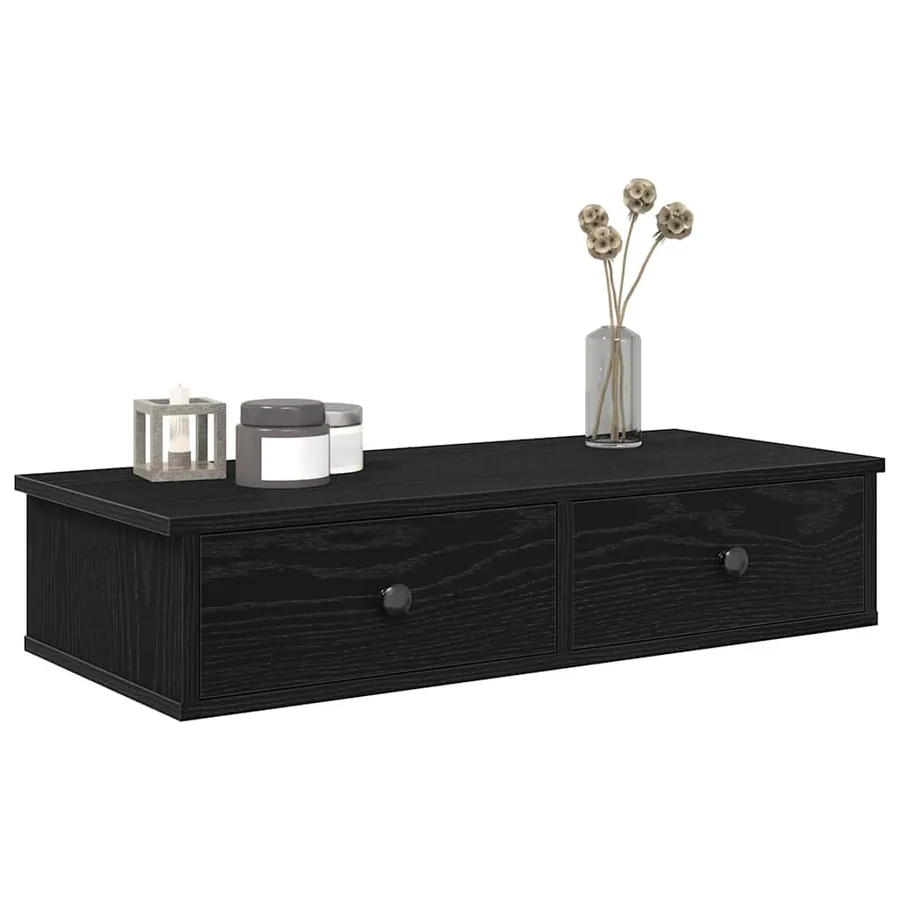 Étagère murale avec tiroirs noir 80x31x17 cm bois d'ingénierie