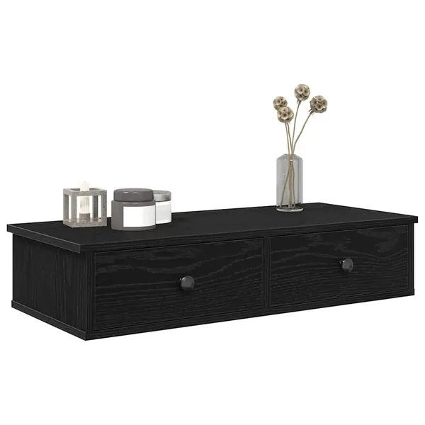 Étagère murale avec tiroirs noir 80x31x17 cm bois d'ingénierie