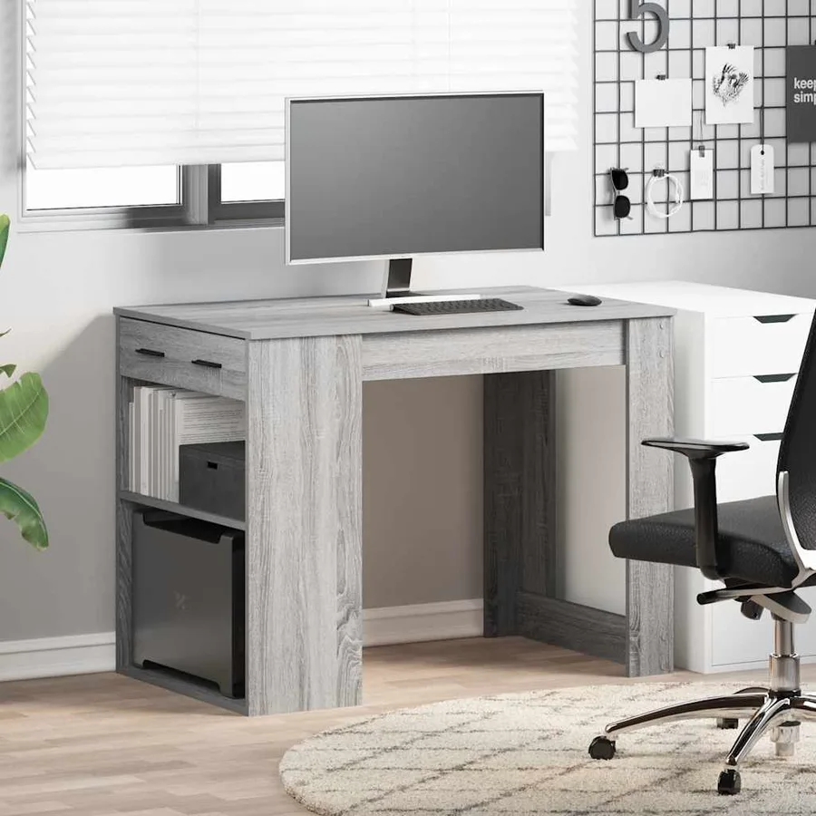 Bureau avec tiroir et étagère sonoma gris bois d'ingénierie - 3