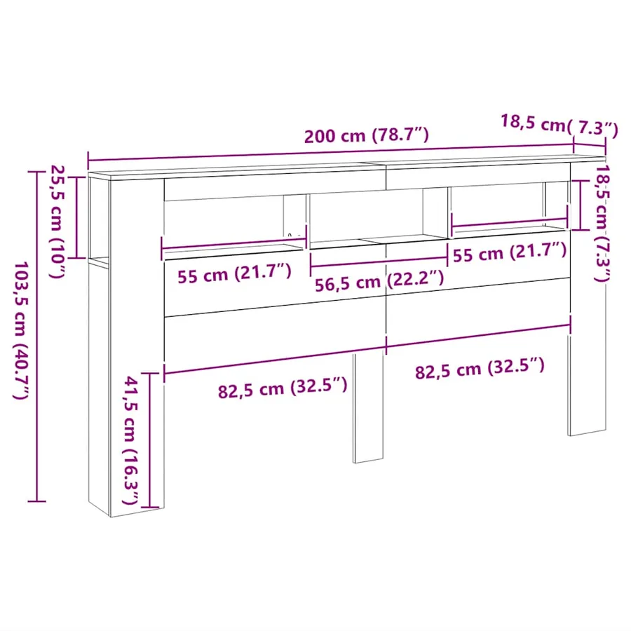 Tête de lit à LED vieux bois 200x18,5x103,5cm bois d'ingénierie - 14