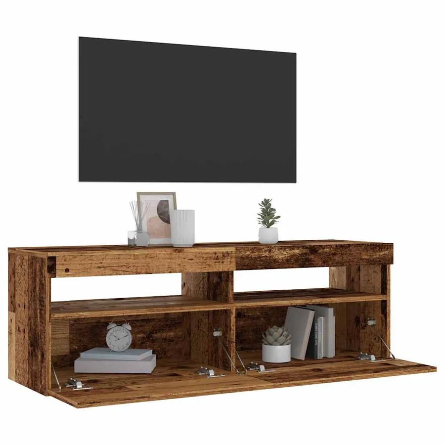 Meuble TV avec lumières LED vieux bois bois d'ingénierie - 13