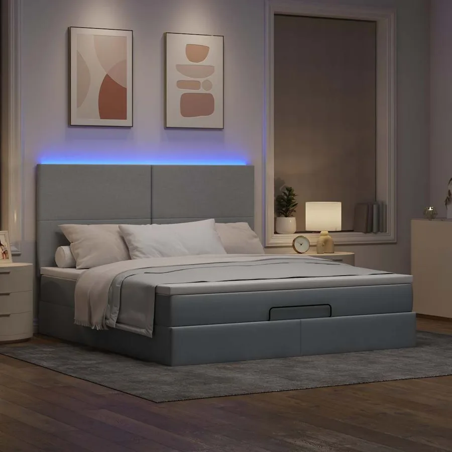 Cadre de lit ottoman et matelas gris clair 160x200cm tissu - 3