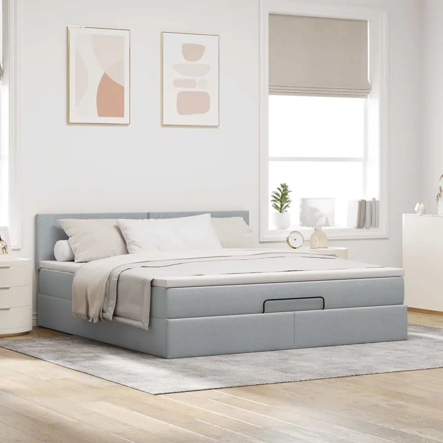 Lit ottoman avec matelas gris clair 160x200 cm tissu - 4